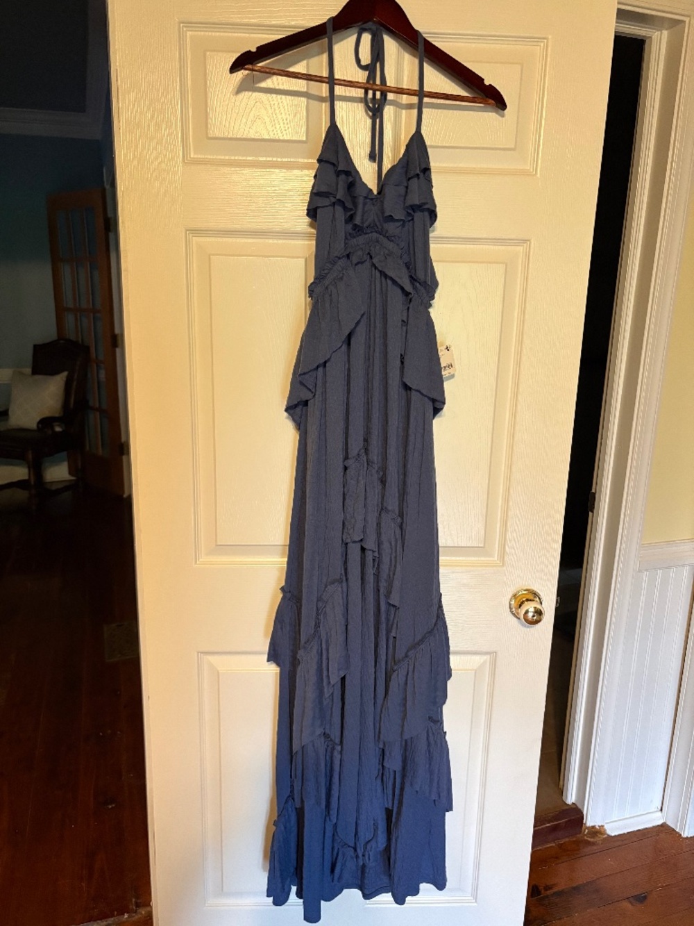 Free People Slate Blue Ruffled Maxi Dress